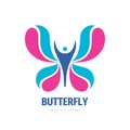 Butterfly icon logo design. Beautiful nature concept sign. Human character symbol. Royalty Free Stock Photo