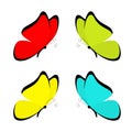 Butterfly icon set. Cute cartoon kawaii funny character. Colorful blue red yellow green wings. Flying insect silhouette. Flat Royalty Free Stock Photo