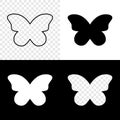 Butterfly icons, shapes and frames. Flying insect silhouettes isolated on white, black and transparent background