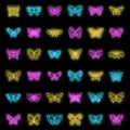 Butterfly insect icons set vector neon