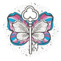 Butterfly and key magic illustration. Mystical symbol of freedom, spiritual search, flight, travel. Beautiful butterfly t-shirt de Royalty Free Stock Photo