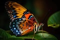 Butterfly on a leaf in the rainforest, close up. Generative AI