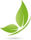 Butterfly from leaves, wellness and cosmetic logo