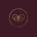 Butterfly logo. Beautiful decorative butterfly from intertwined lines. Golden logo for cosmetics.