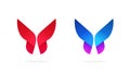 Butterfly logo geometric symmetric gradient style vector logotype template design in blue purple violet red colors for cosmetic or Royalty Free Stock Photo