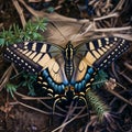 Butterfly Machaon. Close up, blurred background.