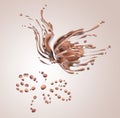 Butterfly made of splashing chocolate abstract background, 3d rendering