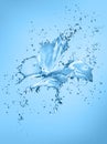 Butterfly made of water splashes isolated on blue background Royalty Free Stock Photo