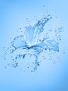 Butterfly made of water splashes isolated on blue background Royalty Free Stock Photo