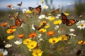 butterfly migration landing on field of wildflowers