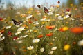 butterfly migration landing on field of wildflowers