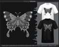 Butterfly monochrome mandala arts isolated on black and white t shirt