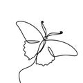 Butterfly one continuous line drawing element isolated on white background for logo or decorative element. Vector illustration of