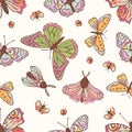 BUTTERFLY PATTERN Insect Hand Drawn Seamless Grunge Vector Royalty Free Stock Photo