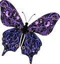 Butterfly with a pattern from lines and flowers, a moth with design on wings,