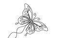 Butterfly with patterns on the wings continuous one line drawing element isolated on white background for logo or decorative