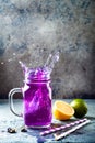 Butterfly pea flower blue iced tea or lemonade. Healthy detox herbal drink. Royalty Free Stock Photo