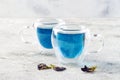 Butterfly pea flower blue tea. Healthy detox herbal drink.