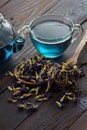 Butterfly pea flower blue tea. Healthy detox herbal drink. close up Royalty Free Stock Photo