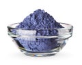 Butterfly pea flower powder or blue matcha in bowl isolated