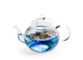 Butterfly pea flower tea in clear glass teapot isolated on white Royalty Free Stock Photo