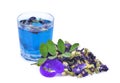 Butterfly pea tea in the glass with dried butterfly pea flower Royalty Free Stock Photo