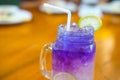 Butterfly pea water lemon juice Royalty Free Stock Photo