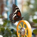 Butterfly perched on a baby toy. AI generated picture