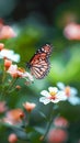 Butterfly perched on Coat buttons flowers, vibrant blooms in focus