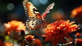 Butterfly perched on a flower in sunlit garden