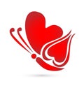 Butterfly red heart, vector logo symbol