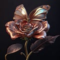 Butterfly and rose on a black background. 3d rendering AI Generated animal ai Royalty Free Stock Photo