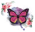 Butterfly with Roses in purple background
