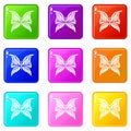 Butterfly with scalloped wings icons set 9 color collection