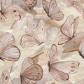 Butterfly seamless pattern. Abstract, acrylic painting beige color. Modern art. Graphic design wallpaper background. Royalty Free Stock Photo