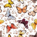 Butterfly seamless pattern. Butterflies and flowers, adorable spring or summer fabric, wallpaper graphic vector