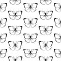 Butterfly Seamless Pattern. Decorative Fly Insect Background. Black and White Botanical Texture Royalty Free Stock Photo