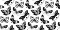 Butterfly Seamless Pattern. Decorative Fly Insect Background. Black and White Botanical Texture Royalty Free Stock Photo