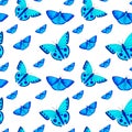 hand draw blue butterfly seamless pattern