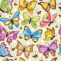 Butterfly seamless pattern. Hand drawn decorative flying insects. Tropic nature creatures. Colorful delicate wings with