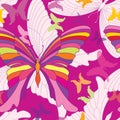 Butterfly seamless pattern. Happy summer party background in pop-art 1960s style