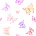 Butterfly seamless pattern. Ornamental hand drawn sketched colorful vector illustration, isolated on white background