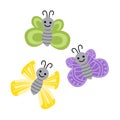 Butterfly set. Colorful bright jolly smiling butterflies. Flat, cartoon, isolated