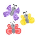 Butterfly set. Colorful bright jolly smiling butterflies. Flat, cartoon, isolated