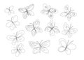 Butterfly set in continuous line art style. Trendy beautiful graphic for decoration or logo. Creative hand drawn sketch