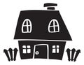 Silhouette of a cute tiny house with a picket fence. Tiny house living icon