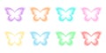 Butterfly shapes in holographic blurry style. Trendy y2k stickers with gradient aura effect in different pastel colors