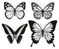 Butterfly silhouette icons set.
