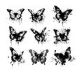 Set of graphic black butterflies. Blobs in graffiti style . Vector illustration Royalty Free Stock Photo