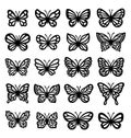 Butterfly silhouette vector set. Templates for laser or paper cutting, printing Royalty Free Stock Photo